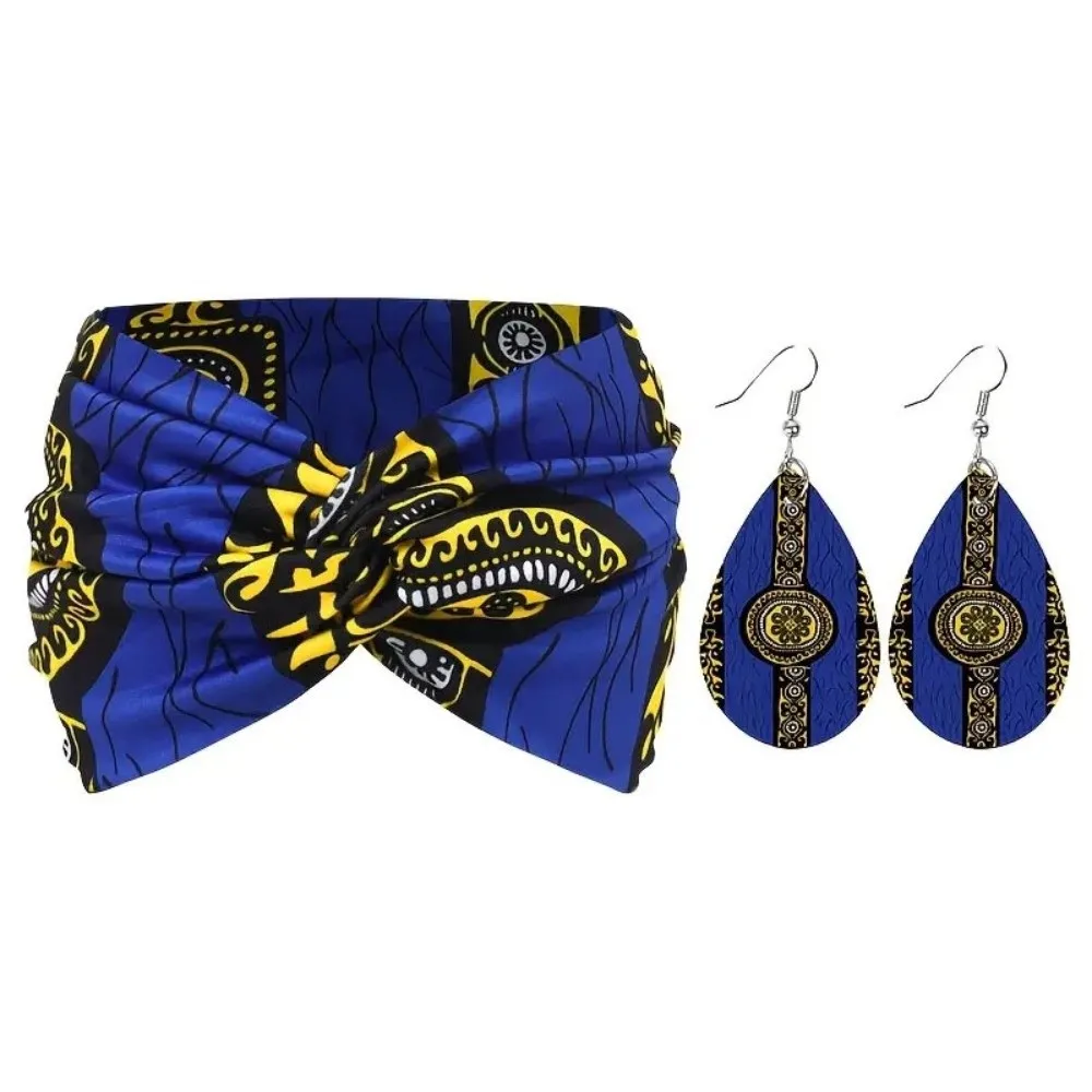 3pcs Ankara Print Twist Headband Earrings Set Boho Kente Women's Hairband Set Wide Printed Turban Women's Earrings Set