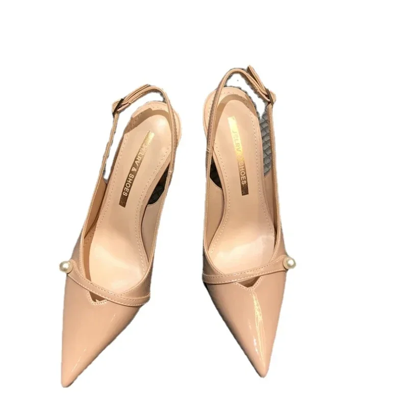 2024 Spring New Naked Pearl Lacquer Leather Pointed High Heels, Thin Heels, Versatile Sexy Women's Shoes