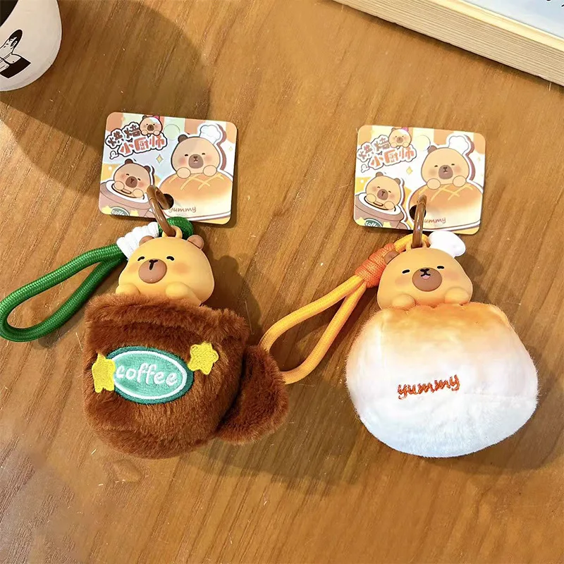 Creatieve schattige koffie brood capibara pluche pop sleutelhanger cartoon zachte pluche knuffeldier paar rugzak hanger grappig cadeau