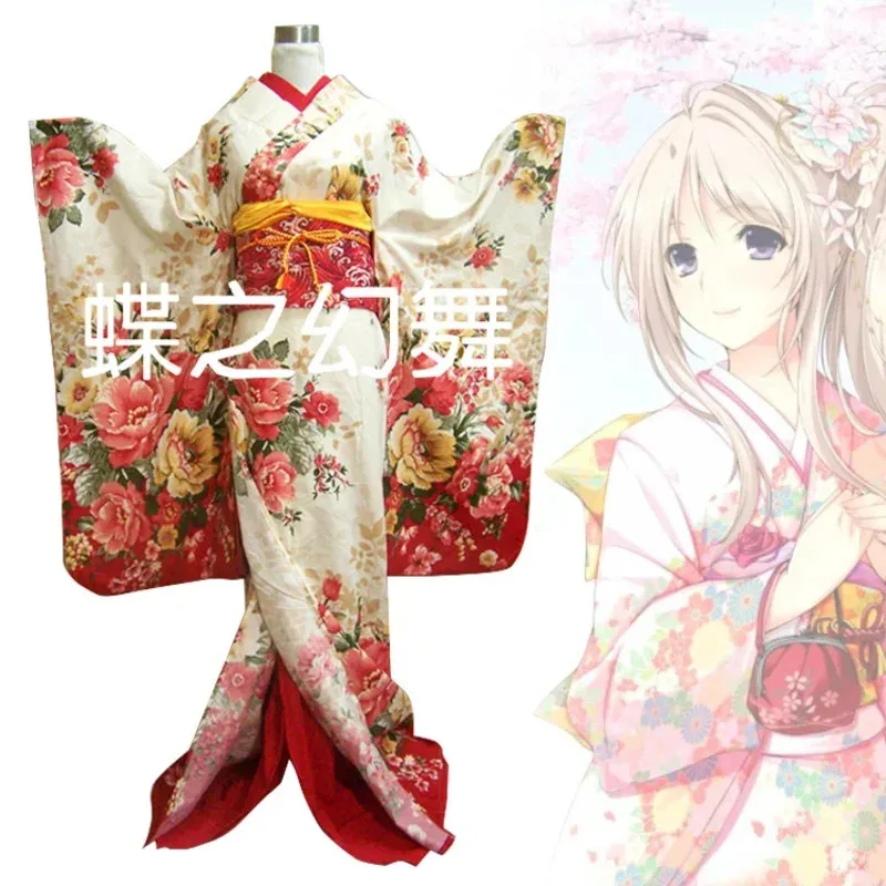 

Женское традиционное японское кимоно Furisode с цветочным принтом, длинный костюм юката для косплея dt'99