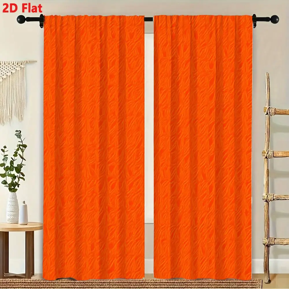 

2Pcs Curtain Orange Background Wave - Like Textured Fabric Window Drapes For Bedroom Living Room Decoration Window Treatment.