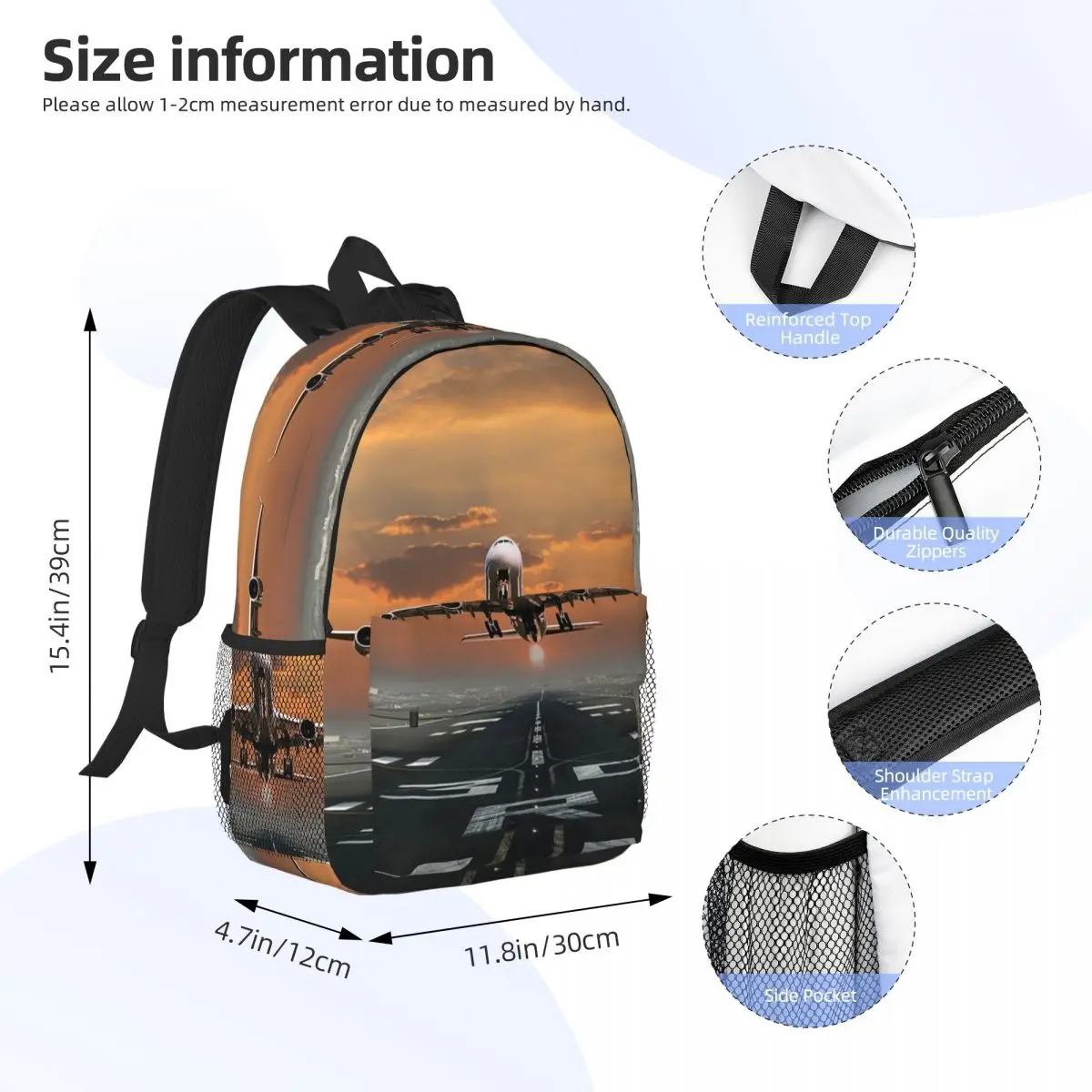 Airplane Takeoff Backpacks Boys Girls Bookbag Casual Children School Bags Travel Rucksack Shoulder Bag Large Capacity