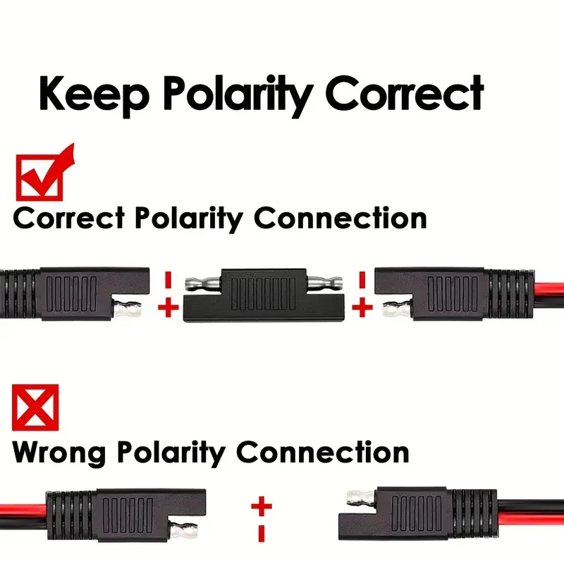 1PC 10AWG 1FT/30cm SAE to SAE Y Splitter Cable (1 to 2) – No Assembly Required for Automotive, Motorcycle, Solar Panels (≤36V)