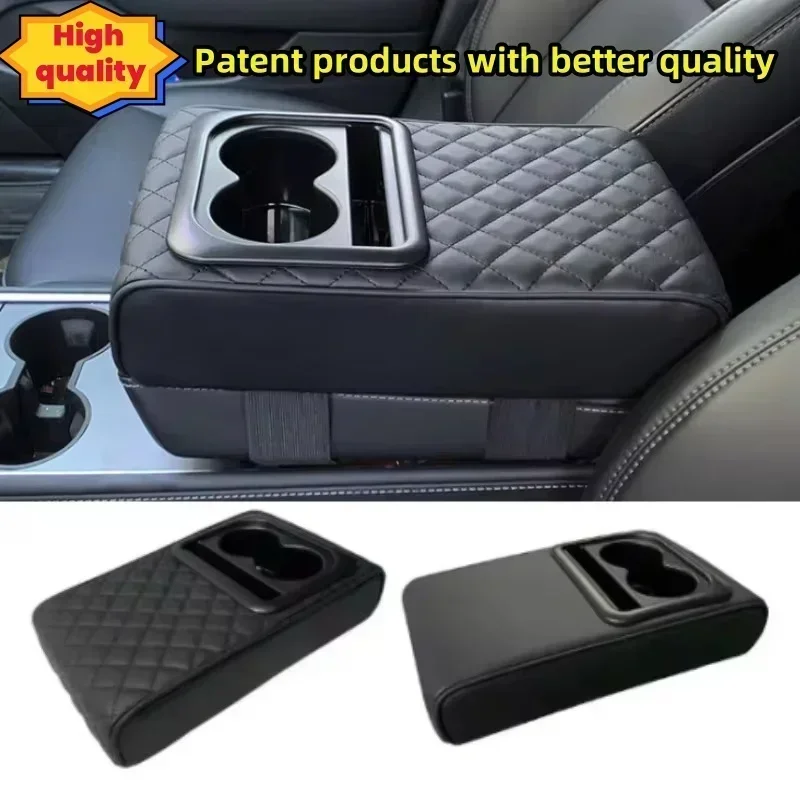 Auto Center Console Armrest Cushion With 2 Cup Holder PU Leather Armrest Pad Portable Car Amrest Pillow Cover Height Pad