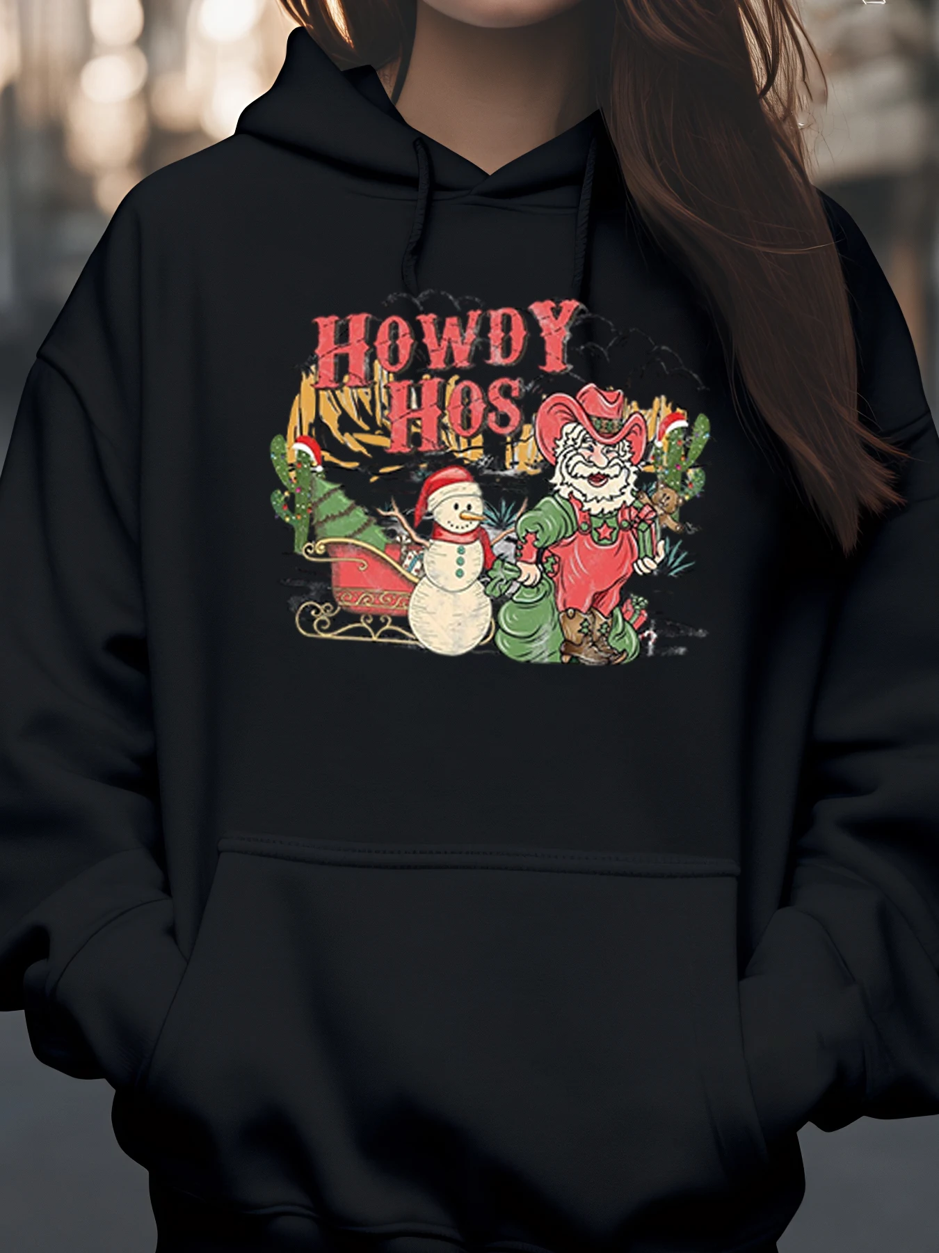 

Толстовка с рождественским принтом Howdy Hos, праздничная повседневная одежда, женская мода
