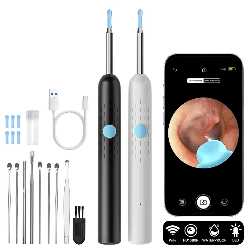 Visual Ear Cleaner Camera 4.2mm WiFi Ear Endoscope with 6LEDs Ear Wax Removal Tool HD1080P Digital Ear Pick Video Ear Spoon Kits