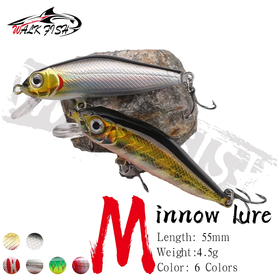 WALK FISH 5,5cm 4,5g Minnow Angelköder Schwimmend 3D-Augen Plastik-Hartköder Pesca Künstlicher Jig Wobbler Crankbait Meeresangeln