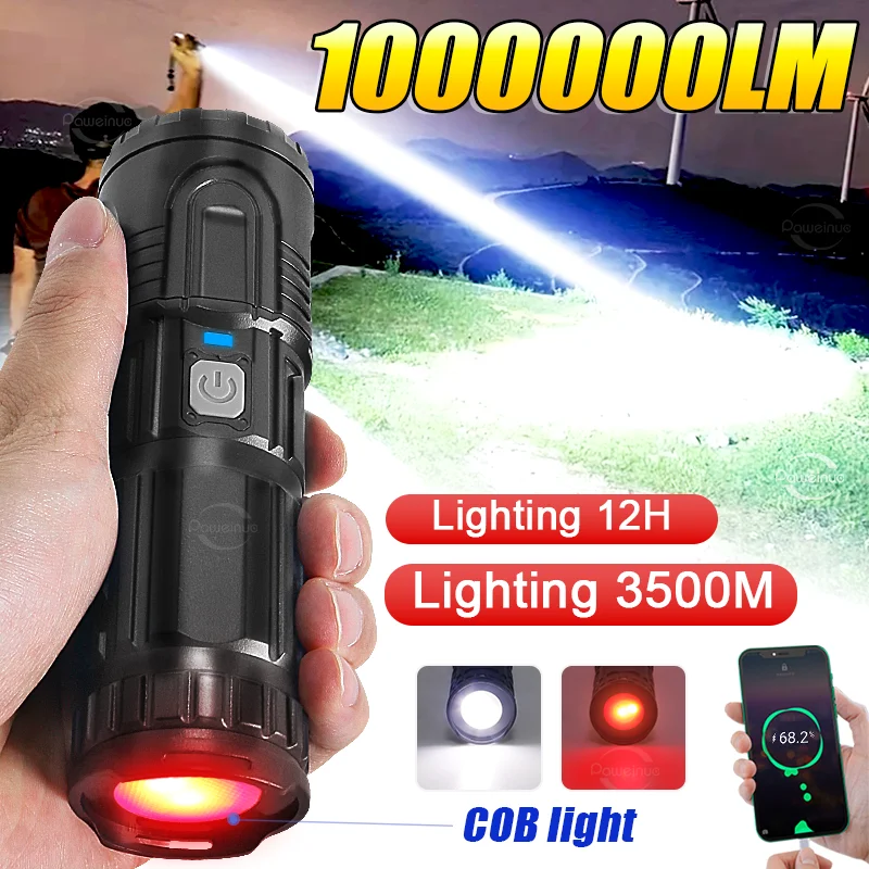 100000LM High Power LED Flashlight Super Bright Long Range 3500M Tactical Flashlights Rechargeable USB Fishing Camping Work Lamp