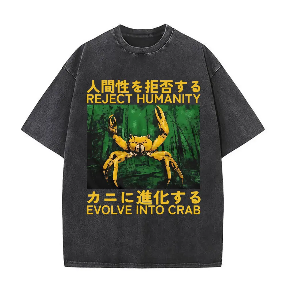 The Horrors Are Never Ending Yet I Remain Silly T-shirt Funny Japanese Style Frog Retro Washed T Shirt Men's Oversized T-shirts