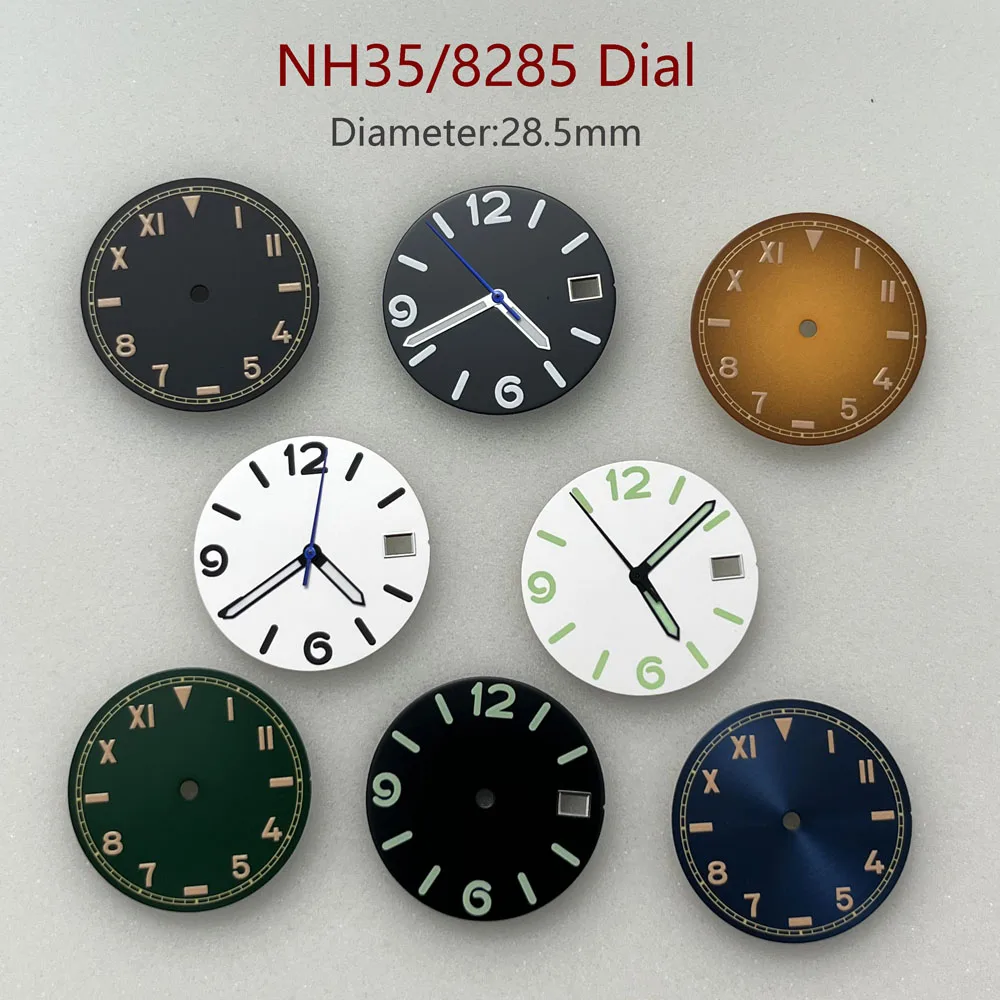 Nh35 Dial 28.5Mm Dial Bercahaya Hijau untuk Mengganti Aksesori Casing Jam Tangan Cocok untuk Gerakan Mekanis Otomatis NH35 Jepang