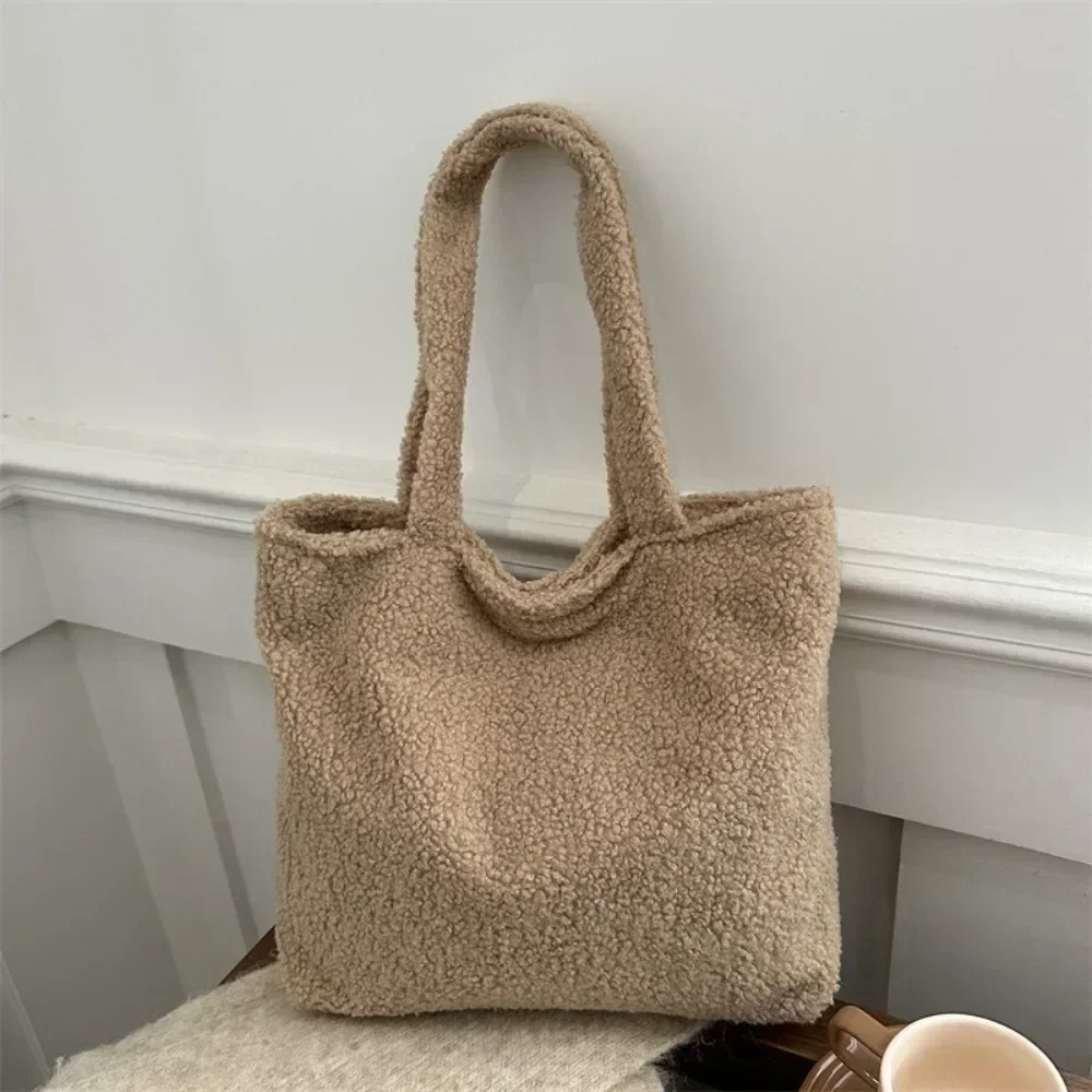 Fashion Large Capacity Lamb Plush Winter New Women Lady Bag Solid Texture Simple Elegant Warm Comfortable Handbag Shoulder