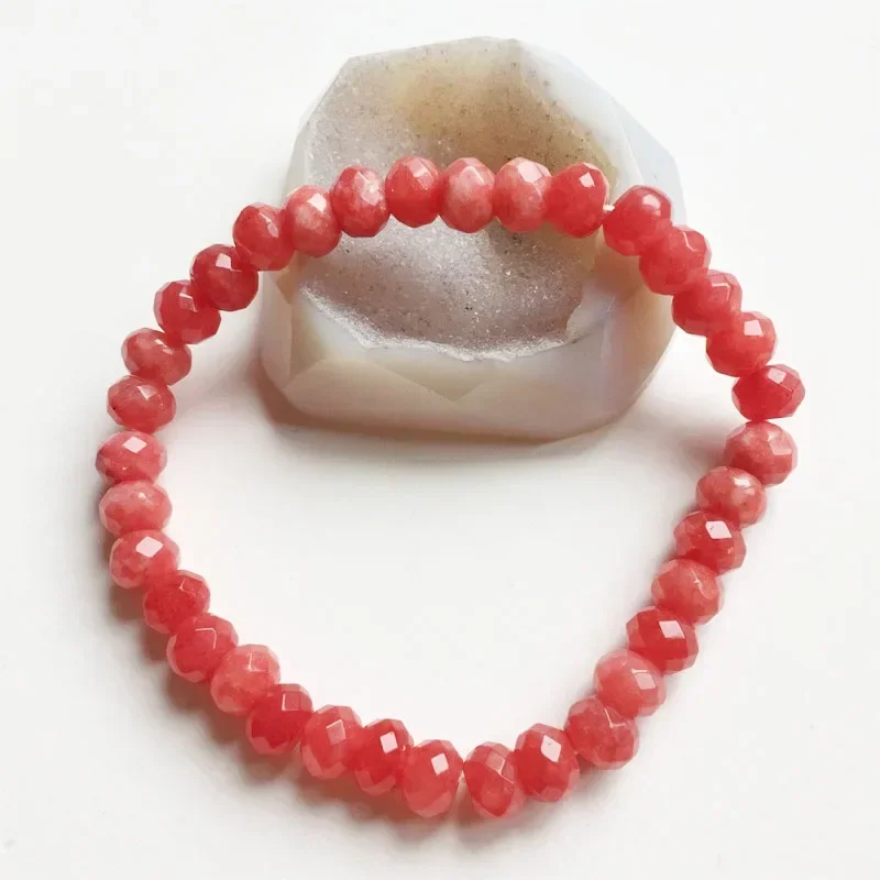 

Simple Rare 5*8MM Faceted Light Red Ruby Bracelet Vintage Natural Stone Jewelry Noble Beaded Hand Chain