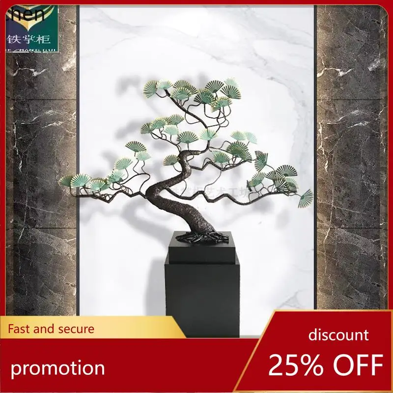 HT Lucky Large Entrance Welcome Pine Tree Floor Ornament Hotel Tabletop Iron Metal Sculpture