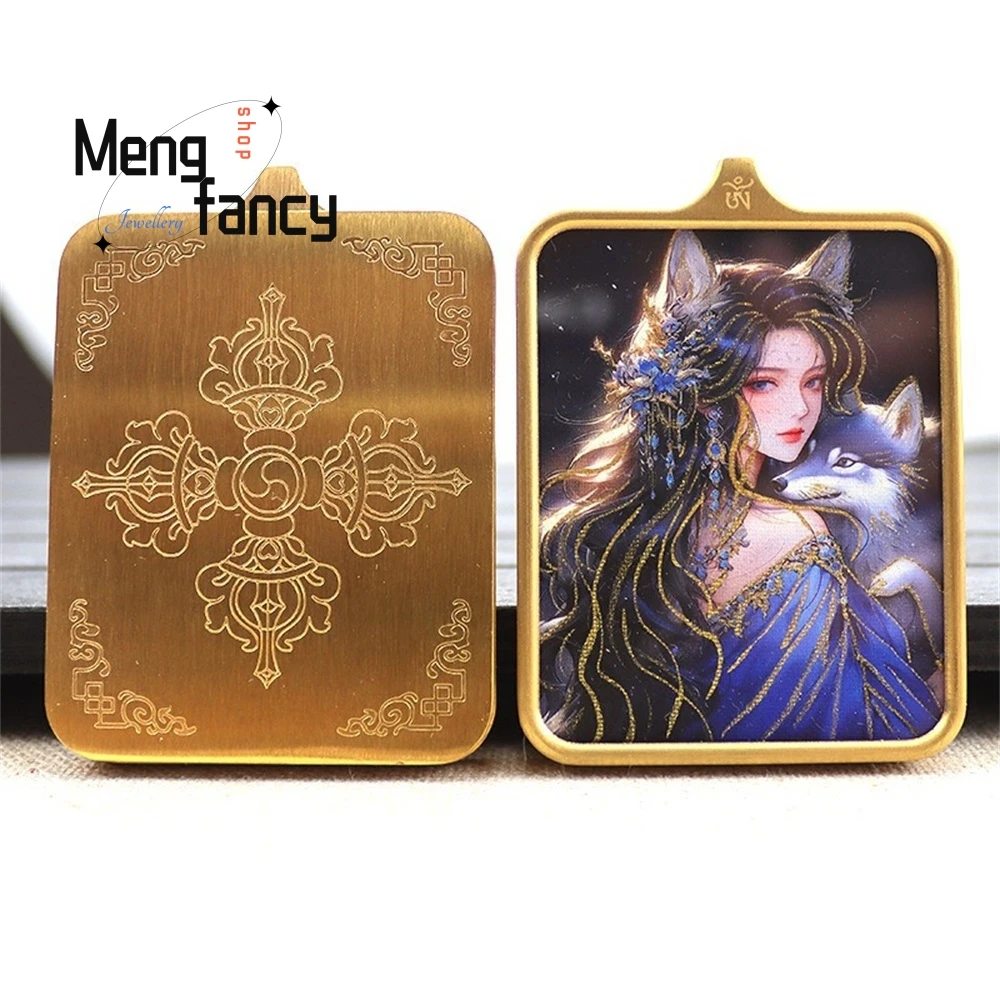 

Tibetan-style Titanium Steel Thangka Hand-painted Past Life & Present Life Zhakilaamu Nine-tailed Fox Pendant High-grade Jewelry