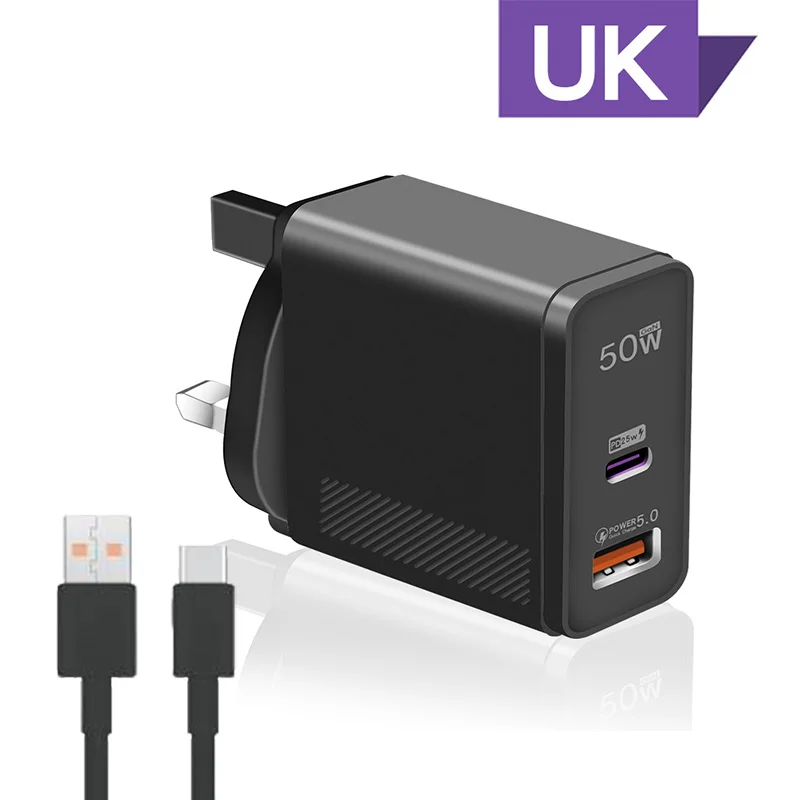 Ładowarka 50W z dwoma portami USB A i TYPE C, superszybkie ładowanie do Samsunga, Xiaomi, Huawei, iPhone'a, Oneplusa, OPPO, VIVO, PD QC, szybkie ładowanie 2025 — zdjęcie produktu 7