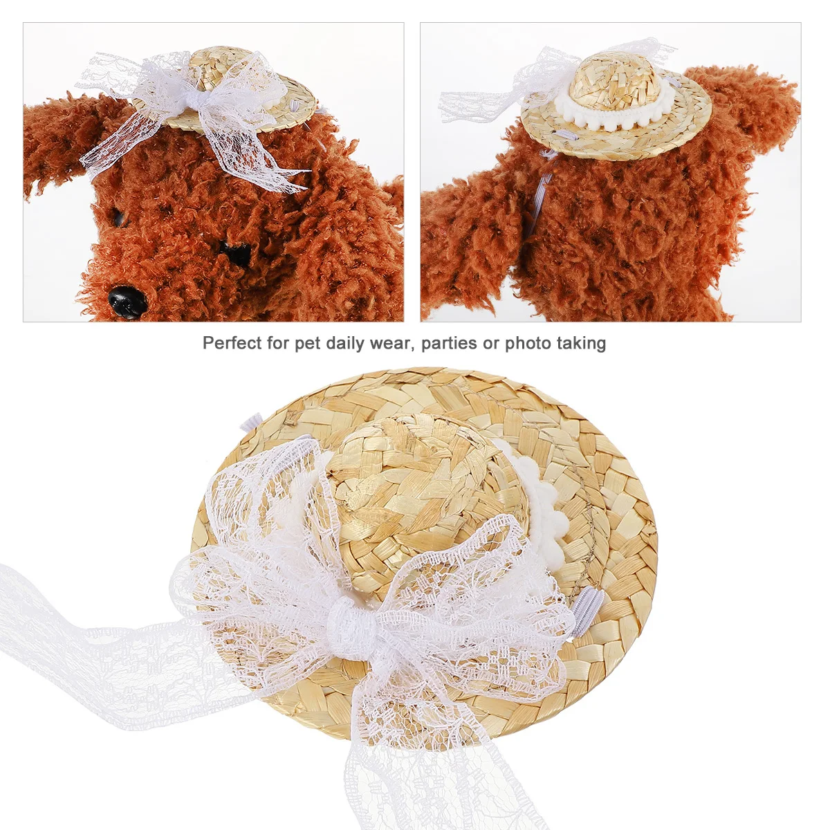 

Pet Bow Hat Straw Woven Cap Hats Decorative Bowknot Charming Cat Lovely Headwear for