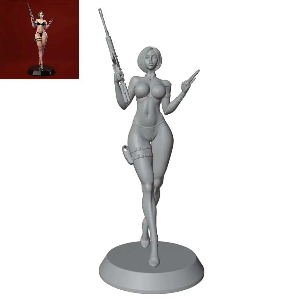 1/24/6 Agent style dual-wielding gun tactical short-haired combat girl, sexy girl resin model kit, 3D printed statue, uncolored