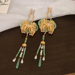 Womens Hairstick Butterfly with Jade Tassel Chinese Headwear