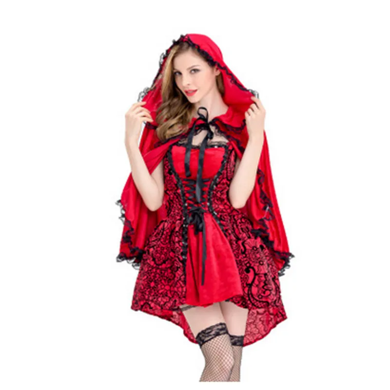 

Gothic Style Little Red Riding Hood Performance Costume Role-playing Halloween Outfit Stage Skirt Robe Size-coded Women's Fas...