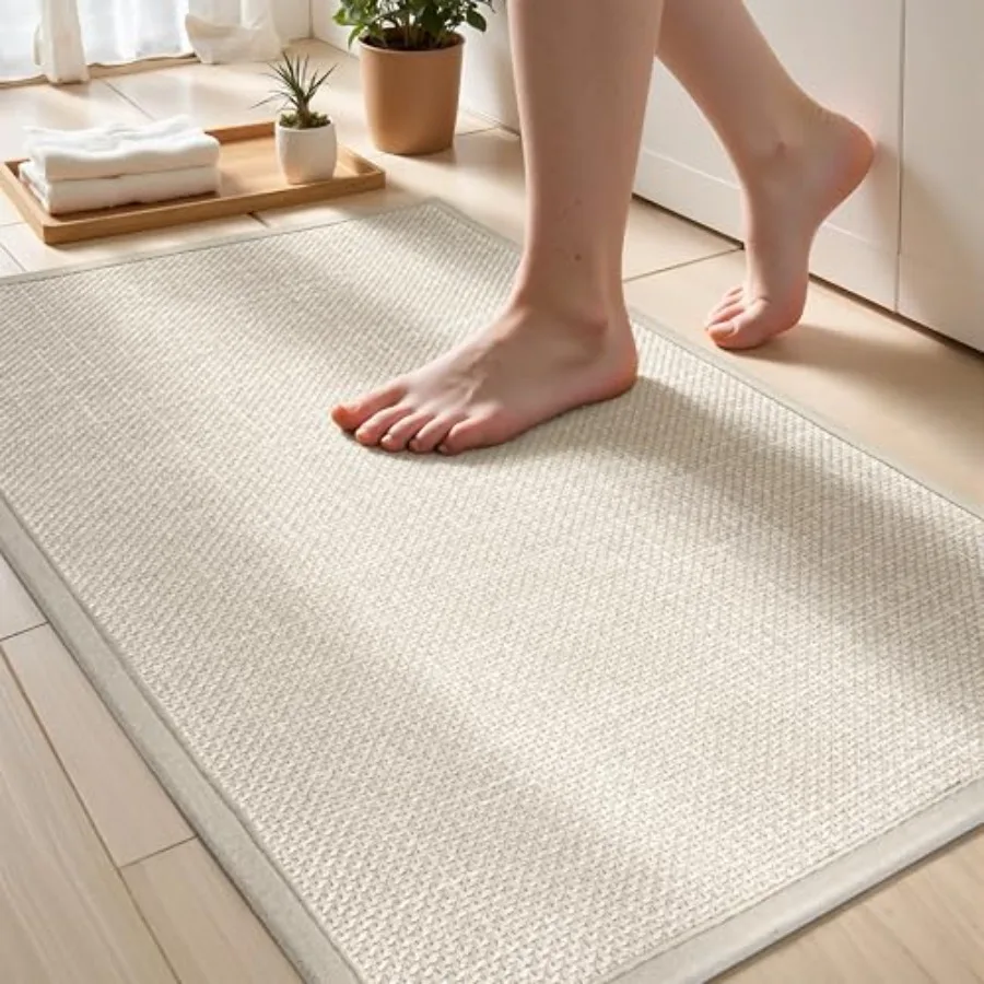 

Ultra Thin Non Slip Bath Mat with Rubber-Backing Braided Absorbent Machine Washable Bathroom Rugs, Quick Dry, Fits Under Door 1