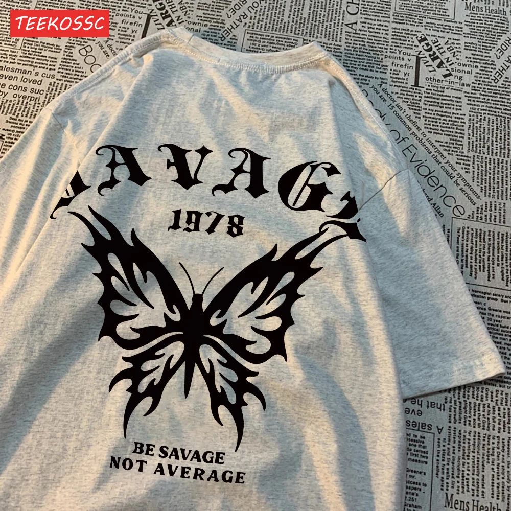 Casual Cotton Womens T-Shirts Be Savage Not Average Butterfly Printed Streetwear Soft Breathable Oversize Fashion Female Clothes