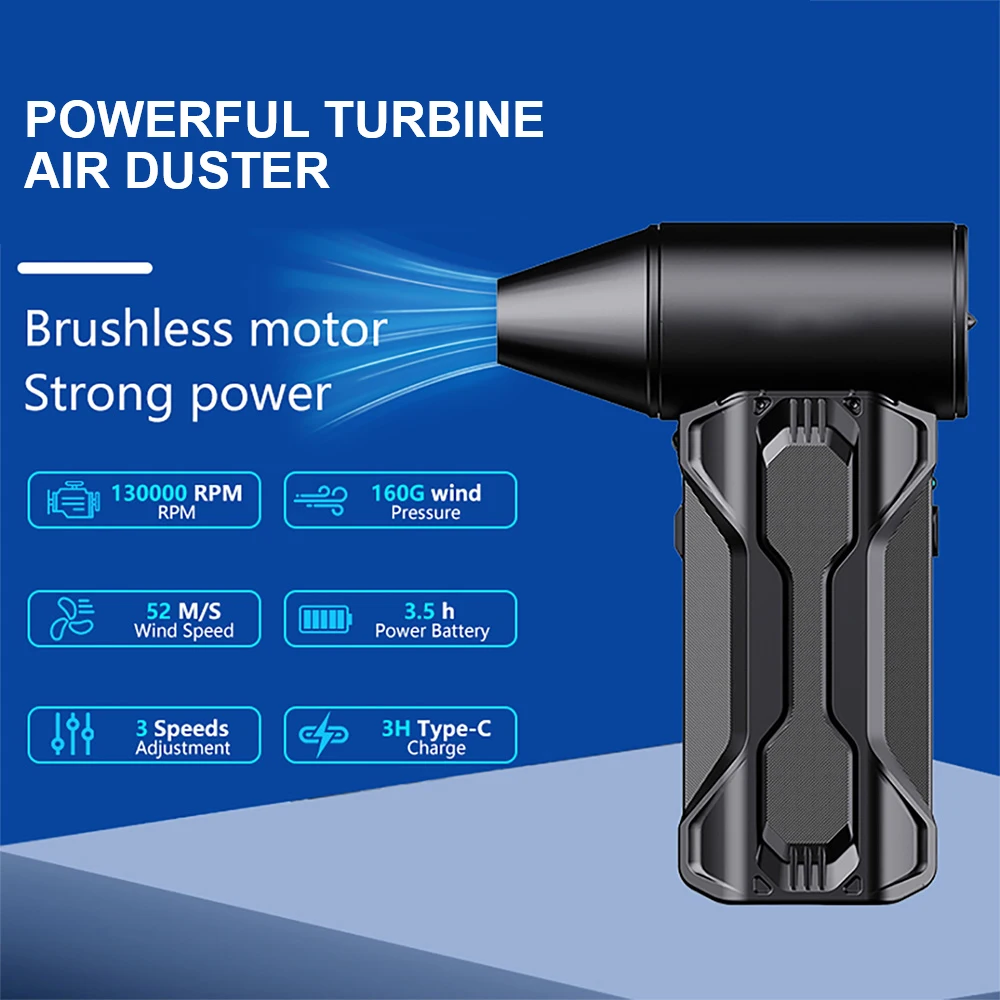 Violent Fan Portable Electric Air Duster Cleaning Jet Blower Tool 3 Gears Adjustable Turbo Fan 130000 RPM Car Blowing Snow 2025