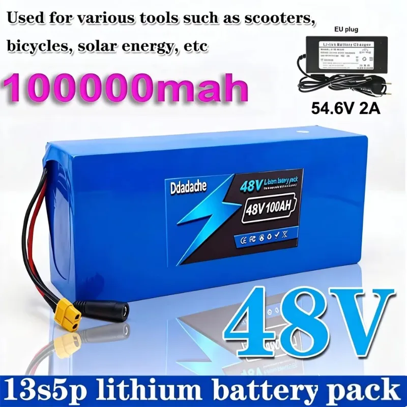 Batterie au lithium 18650 100Ah 48V 13S5P rechargeable avec BMS intelligent pour machines électriques 1500W