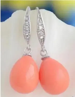 

HOT SELL 12*16MM PINK CORAL TEARDROP SOUTH SEA SHELL PEARL DANGLE EARRING