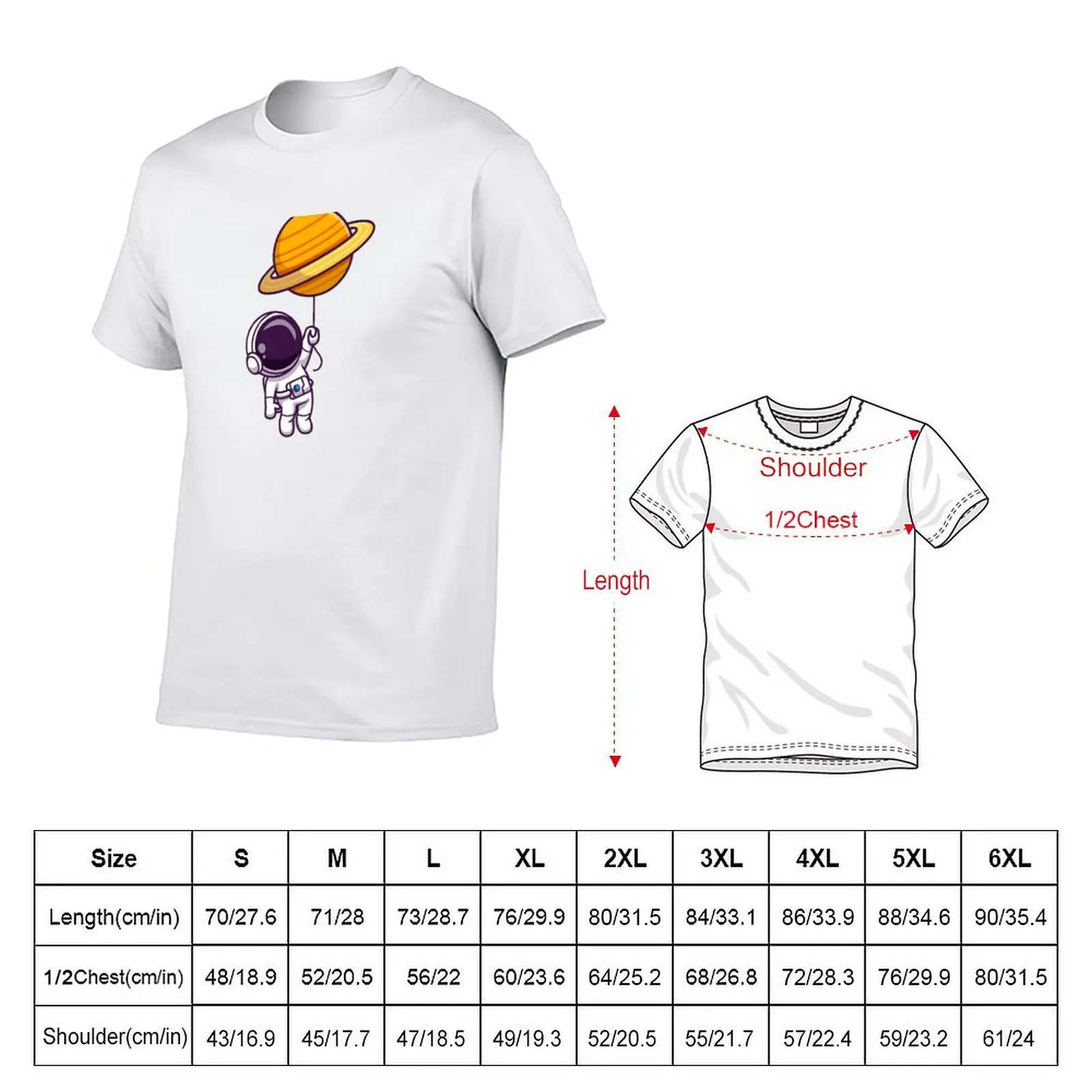 cute astronaut floating with a balloon planet Saturn in space T-Shirt Sport Basic Moisture Wicking Tee