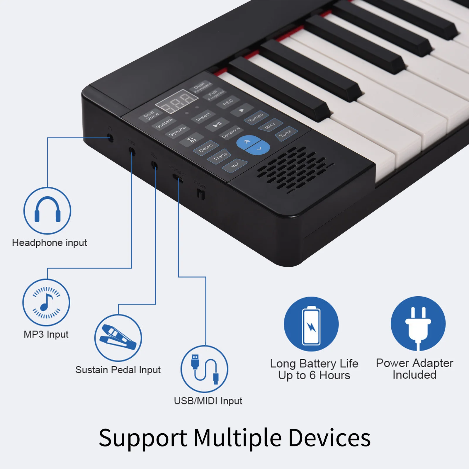 Foldable Electronic Piano Multifunctional Electronic Organ Folding Digital Piano 61 Keys Sensitive Piano Keyboard