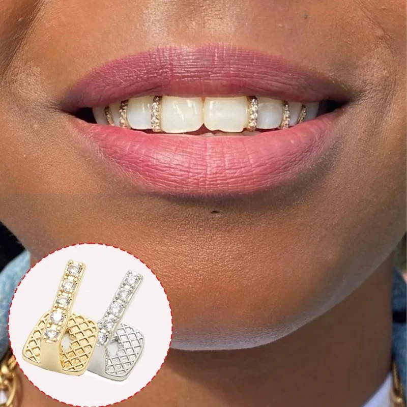 

Teeth Grillz Diamond Hip Hop Silver Gold Plated Grillz Tooth Jewelry kit Crystal Decoration Teeth Shiny Caps
