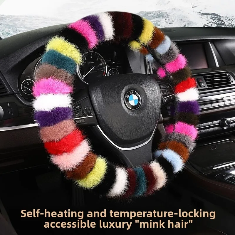New luxury imported mink hair car steering wheel, winter black and white fur integrated handle universal