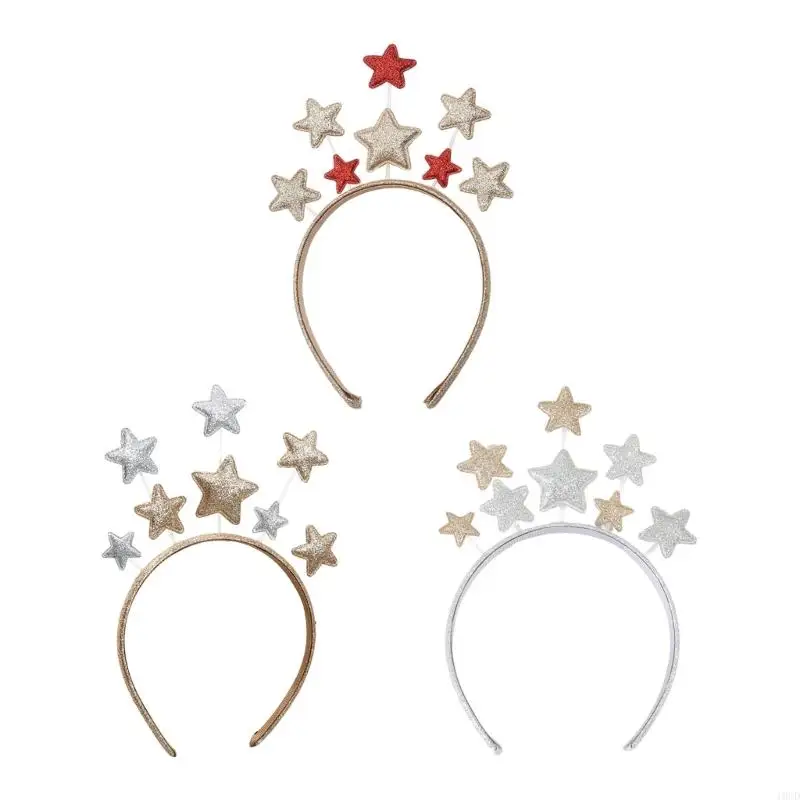 

10CD Christmas Sequins Five-pointed Star Hair Hoop Washing Face Hair Holder Party Costume Headwear for Children