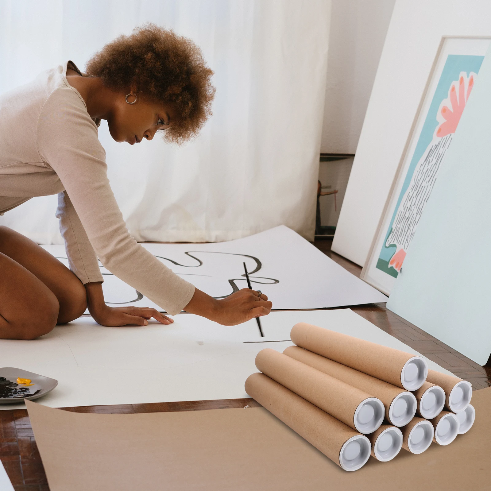 

10Pcs Brown Kraft Paper Mailing Tube Poster Holder For Artwork Storage And Transport Drawing Case