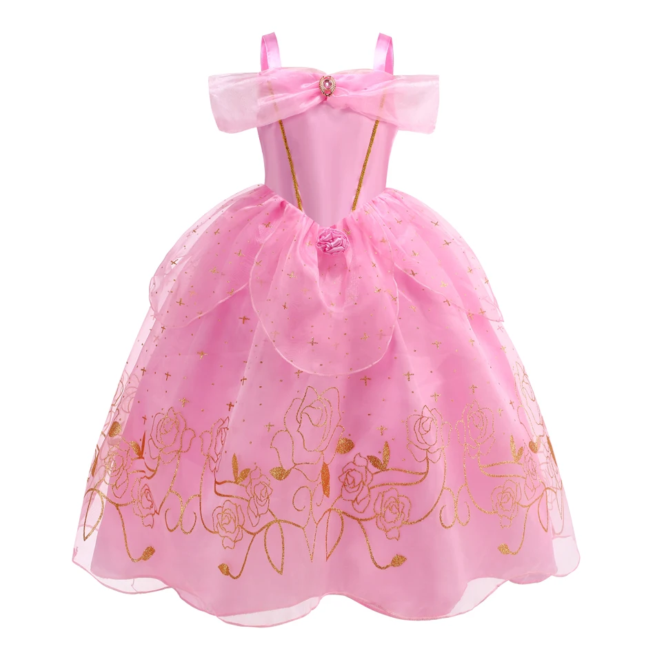 Aurora Party-Kostüm für Mädchen, Halloween Dornröschen Rosa Blumen-Mesh-Kostüm, Kinder-Weihnachtskleidung, Geburtstagsgeschenk – Detail 2