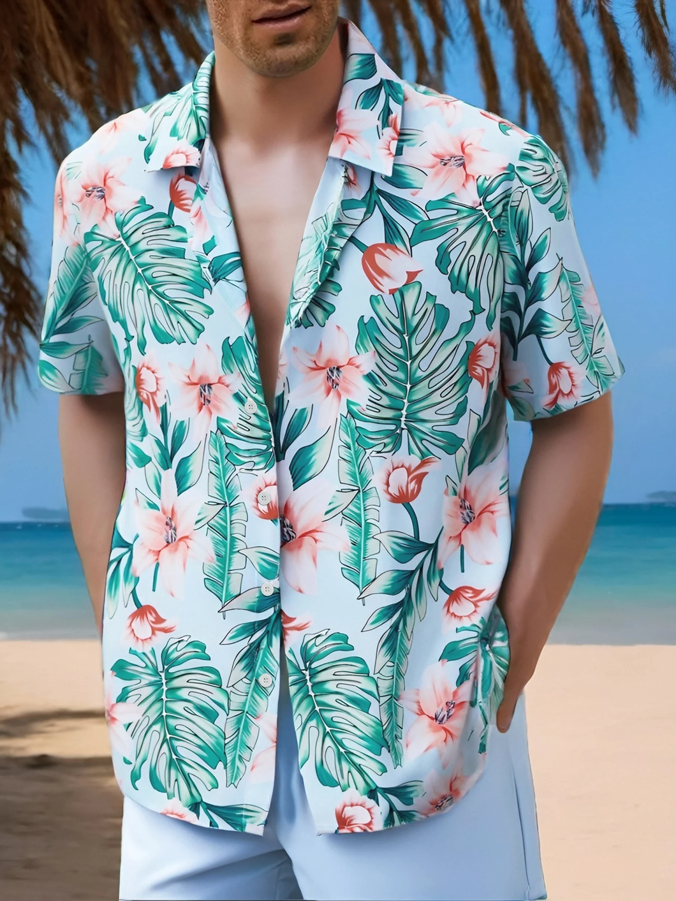 

Men's Tropical Floral Vacation Set 2 Piece Short Sleeve Shirt & Drawstring Shorts Casual Outfit