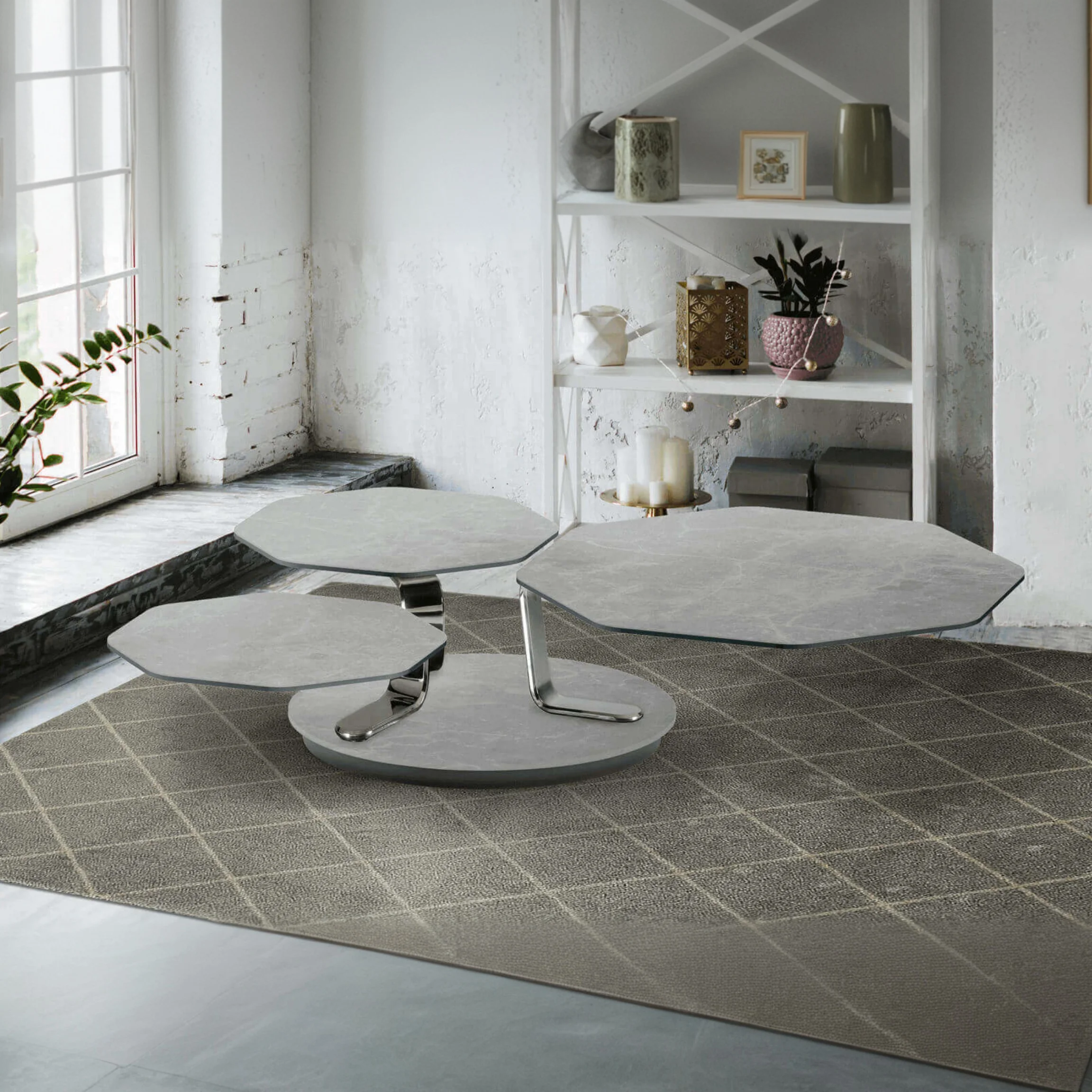 Nordic simple living room coffee table high and low combination nested slate smoked gray polygonal coffee table