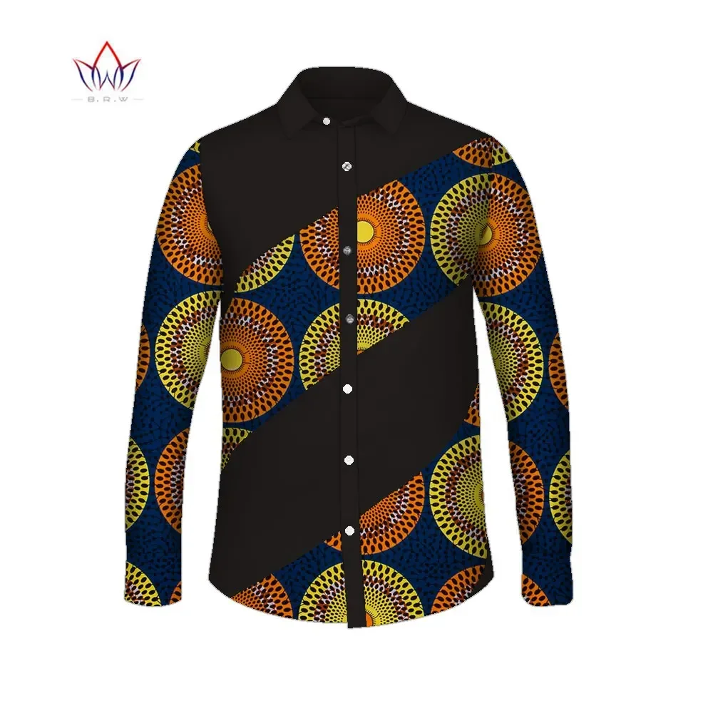 African Men Clothing Dashiki Men Lapel Top Shirt Bazin Riche African Men Clothes Cotton Print Patchwork Tops Shirts WYN1413