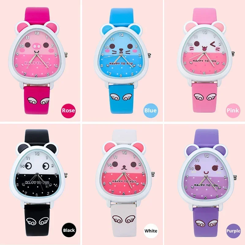 Cute Mouse Shape Girls Watches Kids Leather Strap Quartz Children Watch Student Clock Gift reloj infantil reloj niño