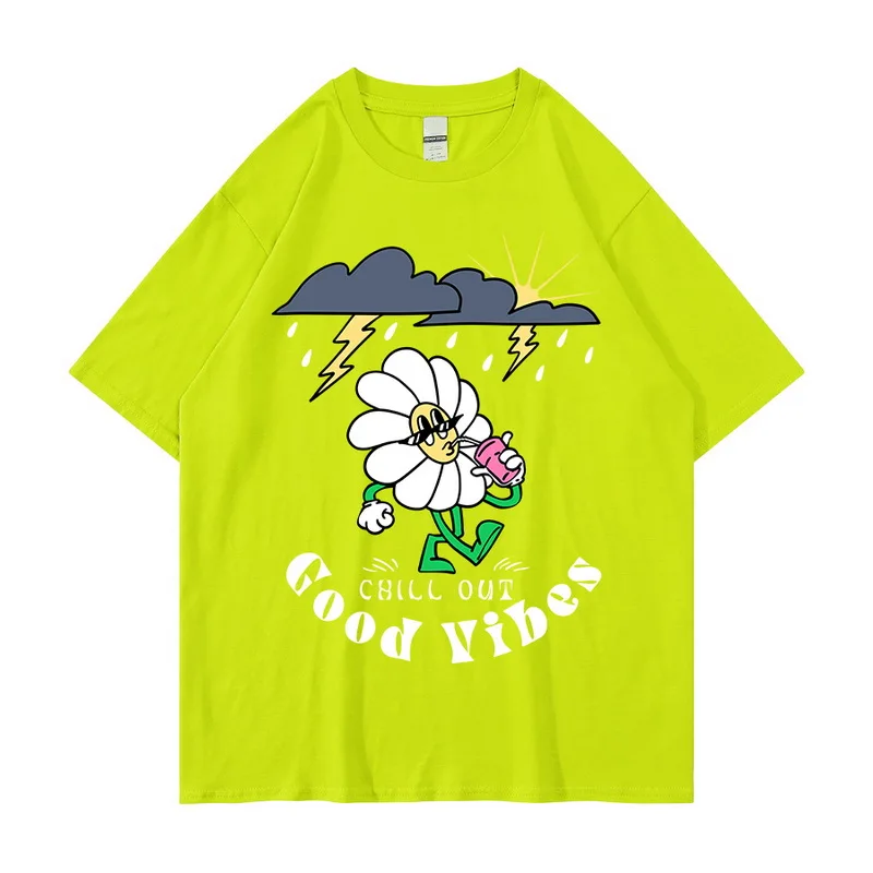 2022 Streetwear Tshirt Hip Hop GOOD VIBES CHILL OUT Print T-shirt Men Harajuku Cotton Loose Summer Short Sleeve Tops Tees