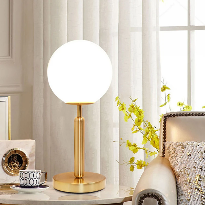 Modern LED Glass ball Brass Table Lamp luxury Home Decor Living Room Bedroom Bedside Night light Hotel Office Study Read lamp