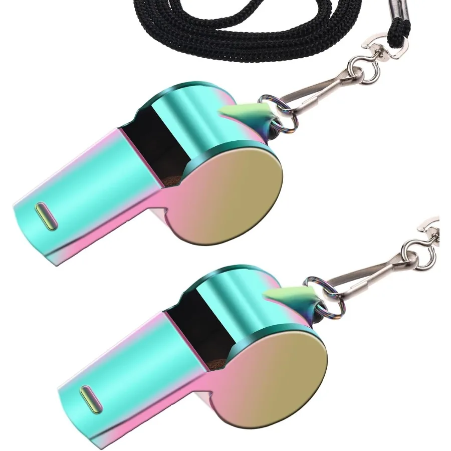 2 حزمة صافرة المدرب مع الحبل الفولاذ المقاوم للصدأ صافرة معدنية الملونة المدرب صافرة السائبة بصوت عال الرياضة صافرة للمعلمين Coa