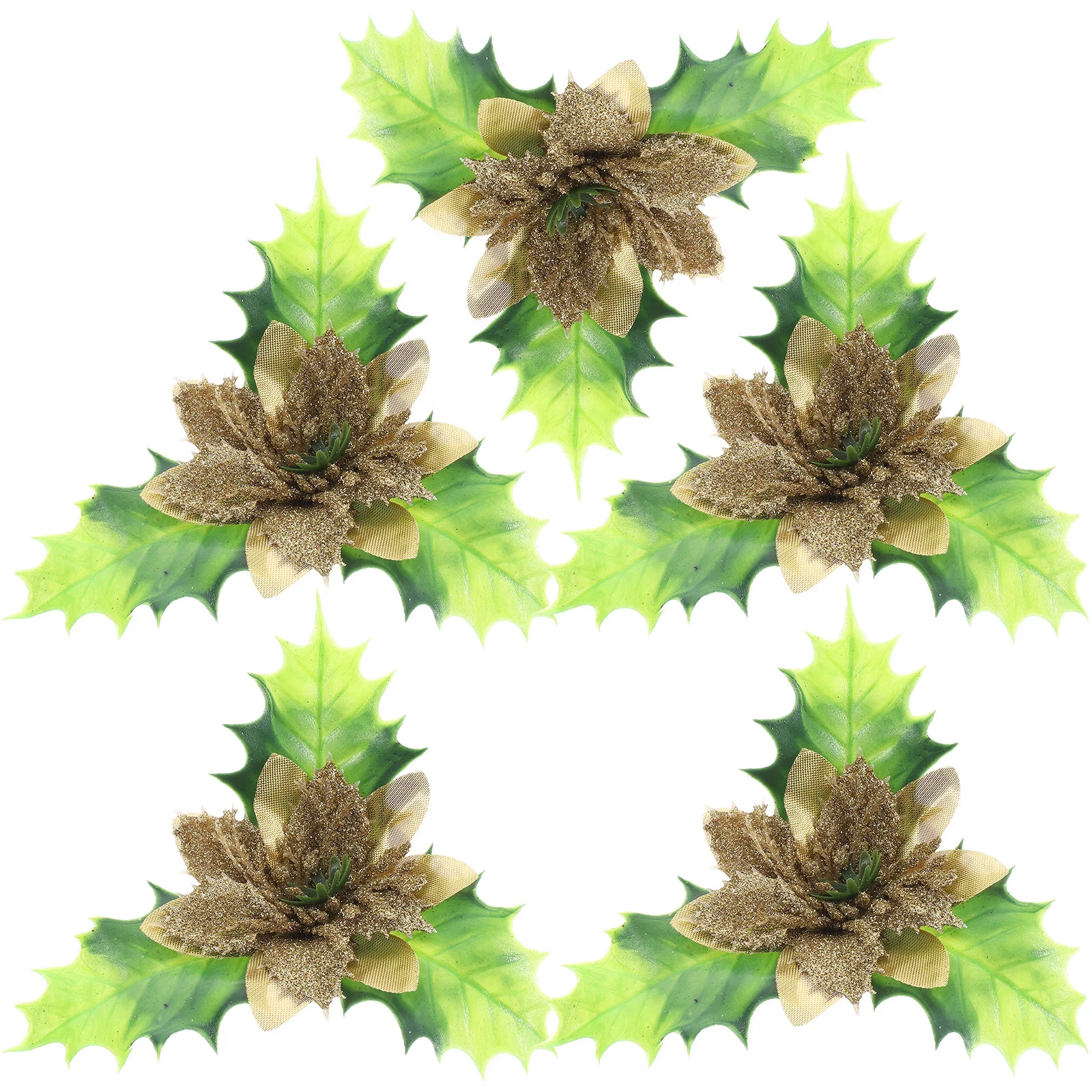 

5Pcs Christmas Tree Decor Simulation Poinsettia Flowers Bright DIY Fake Xmas Flower Decorations Glitter Holiday