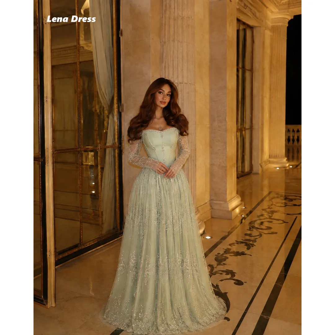 Lena A-Linien Elegante Abendkleider für Damen Luxuriöse Damen-Abendkleider für besondere Anlässe Glänzendes Langarm-Abendkleid in Grün