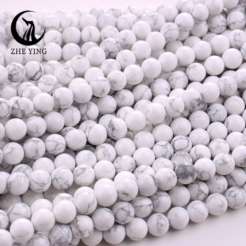 Zhe Ying Cheap Natural White Howlite Turquoises Stone Beads Round Loose Spacer Beads For Jewelry Making DIY Bracelets