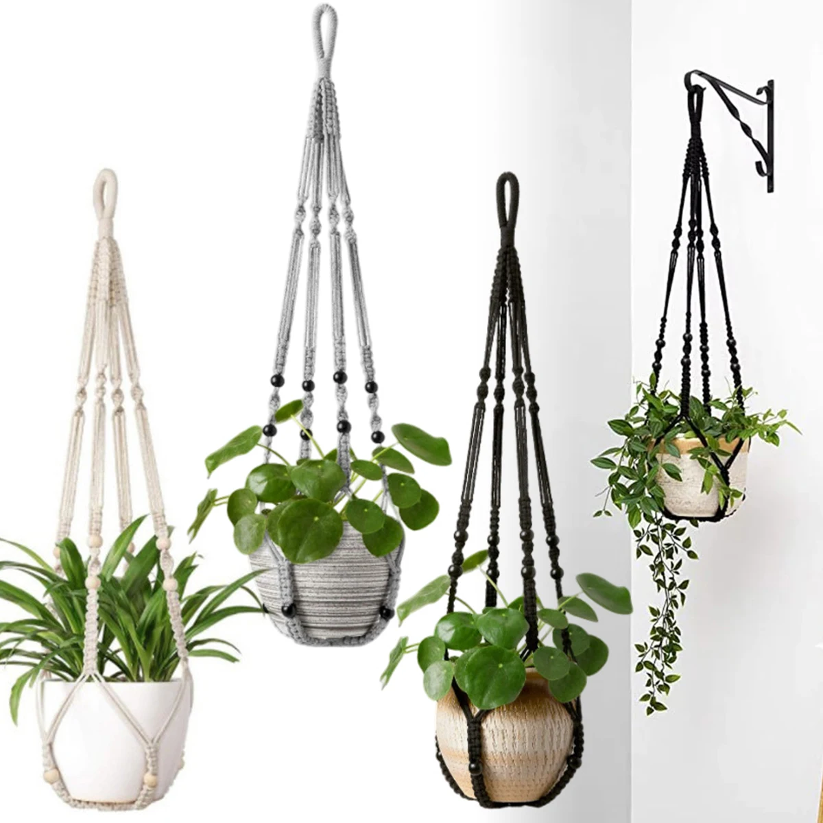 Gardening Green Plant Hanging Basket Cotton Rope Hanger Flower Pot Handmade Macrame Plant Hangers Courtyard Balcony Home Decor