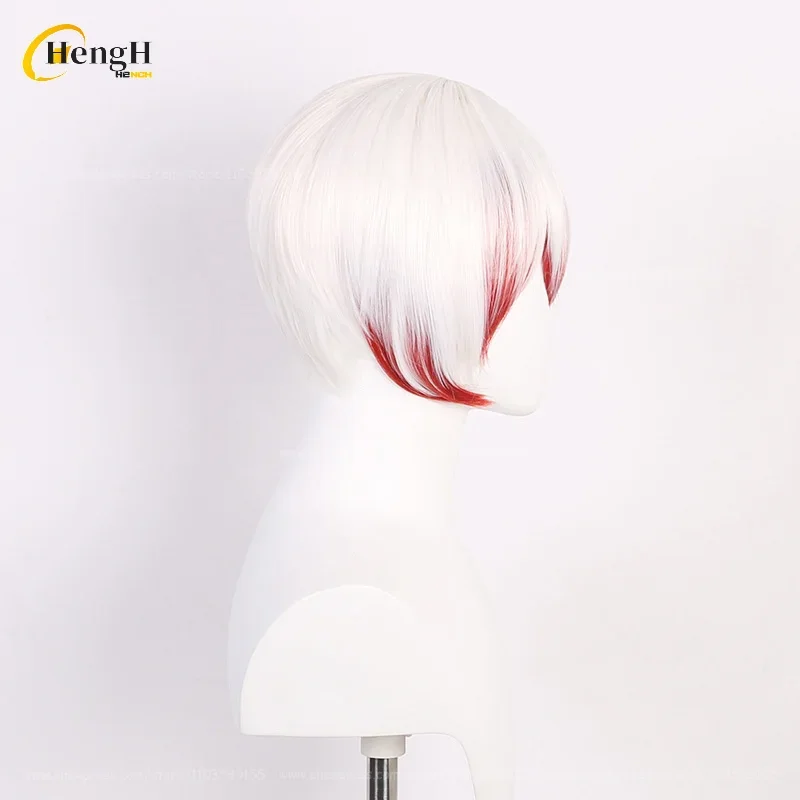 Anime Tetcho Suehiro sintetis uniseks 30cm Wig Cosplay gradien merah putih dengan anting Wig pesta rambut tahan panas + topi Wig