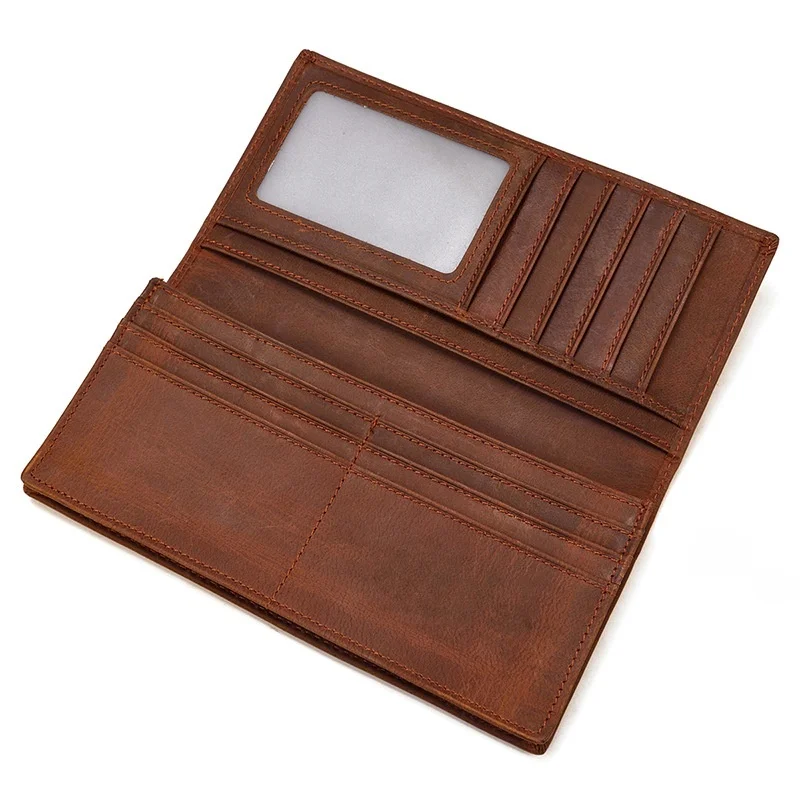 

Осенне-зимний длинный мужской кошелек из воловьей кожи с верхним слотом для нескольких карт, двойной зажим для денег, функциональный двойной кошелек Sli