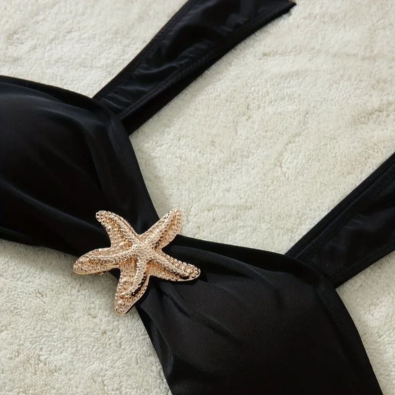 女性用ハイウエストビキニセットメタルヒトデシャーリングスパゲッティストラップ水着