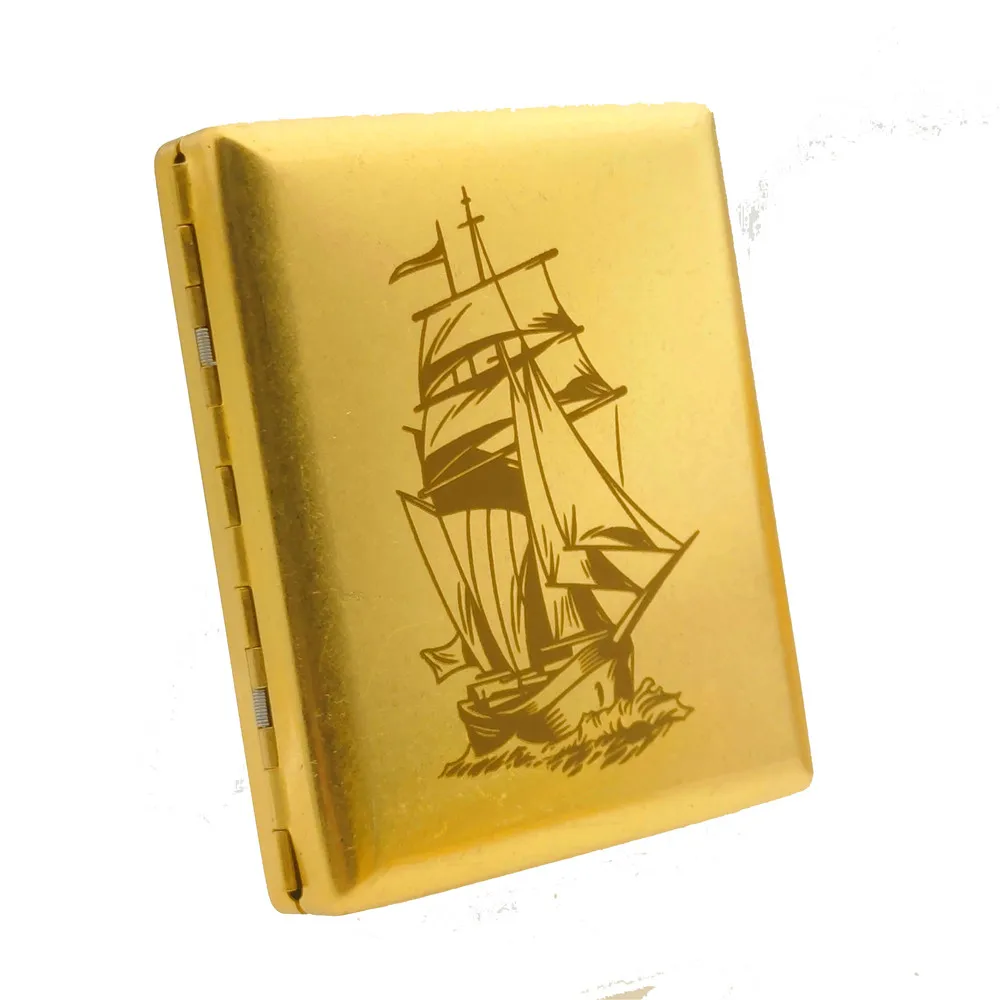 

Luxury Customizable Laser Engraved Sailing 20 Brass Cigarette Case Copper Cigarette Box Smoking Gadget with Gift Boxes